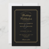 Zwart en Goud Script Art Deco Bruiloft Kaart (Voorkant)