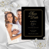 Zwart en Goud Script Art Deco Foto Bruiloft Save The Date