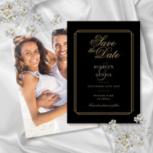Zwart en Goud Script Art Deco Foto Bruiloft