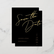 Zwart en Goud Script Bruiloft Save the Date Gold