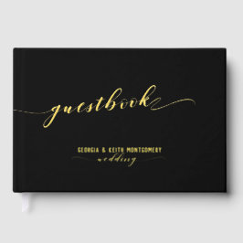 Zwart en goud script Elegant Wedding 2 Gastenboek