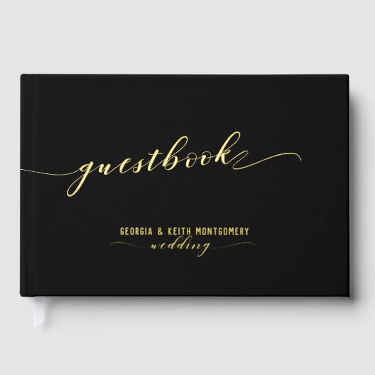 Zwart en goud script Elegant Wedding 2 Gastenboek (Voorkant)