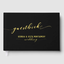 Zwart en goud script Elegante bruiloft Gastenboek
