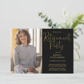 Zwart en Goud Script Foto Pensioen Partij Kaart (Staand voorkant)