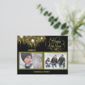 Zwart en goud Script Gelukkig Nieuwjaar Feestdagenkaart (Staand voorkant)