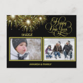 Zwart en goud Script Gelukkig Nieuwjaar Feestdagenkaart (Voorkant)