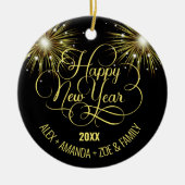 Zwart en goud Script Gelukkig Nieuwjaar Keramisch Ornament (Voorkant)