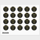 Zwart en goud Script Gelukkig Nieuwjaar Ronde Sticker (Vel)