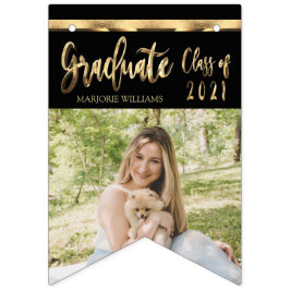 Zwart en Goud Script Klasse van 2021 Afstuderen Vlaggetjes