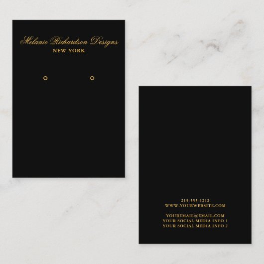 Zwart en Goud Script Oorbel Display Kaart Visitekaartje (Voorkant / Achterkant)