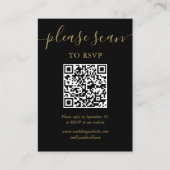 Zwart en Goud Script RSVP QR Code Informatiekaartje (Voorkant)