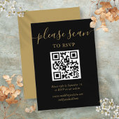 Zwart en Goud Script RSVP QR Code Informatiekaartje
