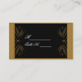 Zwart en Goud Scroll Accent Bruiloft Plaats Kaart Plaatskaartje