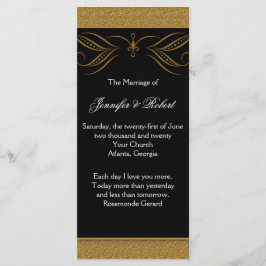 Zwart en Goud Scroll Accent Wedding Programma Programmakaart