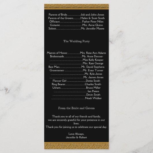 Zwart en Goud Scroll Accent Wedding Programma Programmakaart (Achterkant)