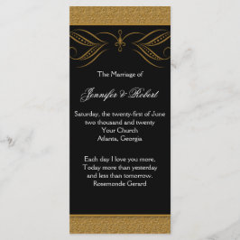 Zwart en Goud Scroll Accent Wedding Programma Programmakaart
