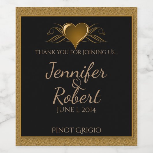 Zwart en Goud Scroll Accent Wijnlabel Wijn Etiket (Enkel label)