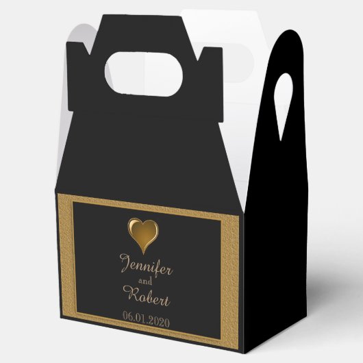 Zwart en Goud Scroll Bruiloft Favor Box Bedankdoosjes (Geopend)