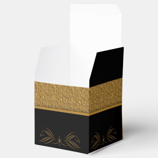 Zwart en Goud Scroll Bruiloft Favor Box Bedankdoosjes (Geopend)