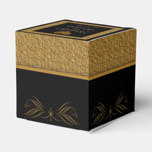 Zwart en Goud Scroll Bruiloft Favor Box Bedankdoosjes (Achterkant)