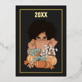 Zwart en goud seizoensgebonden herfst folie feestdagenkaart
