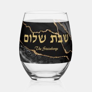 Zwart en goud Shabbat  Wijnglas Zonder Voet