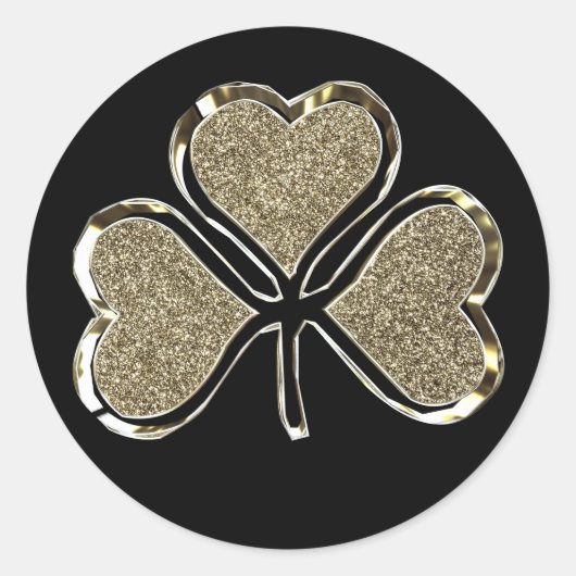 Zwart en Goud Shamrock Clover Iers Ierland Chic Ronde Sticker (Voorkant)