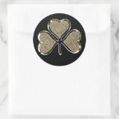 Zwart en Goud Shamrock Clover Iers Ierland Chic Ronde Sticker (Tas)