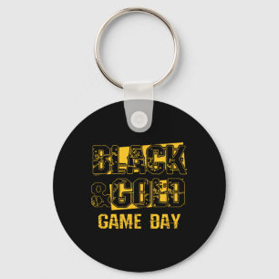 Zwart en Goud Shirt Spel Dag High School Football Sleutelhanger