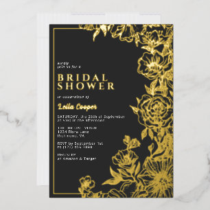 Zwart en goud sierlijk elegant bruidsmeisjesfeest folie uitnodiging