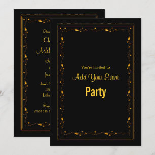 Zwart en goud sierlijk lijst feest uitnodiging
