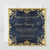 Zwart en goud sierlijke verjaardagsfeestje chic kaart (Voorkant)