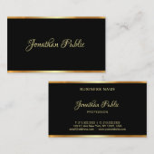 Zwart en Goud Sjabloon Professioneel Script Modern Visitekaartje (Voorkant / Achterkant)