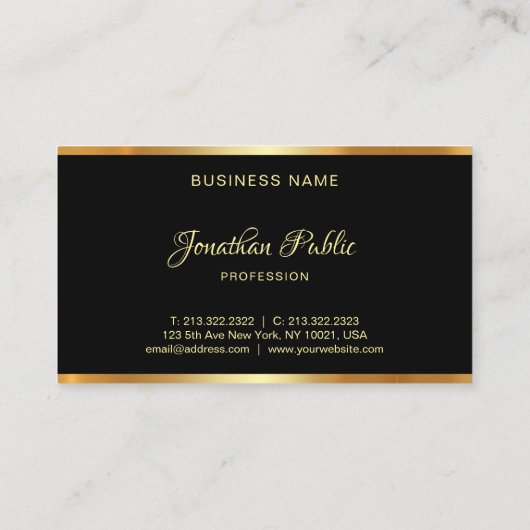 Zwart en Goud Sjabloon Professioneel Script Modern Visitekaartje (Achterkant)