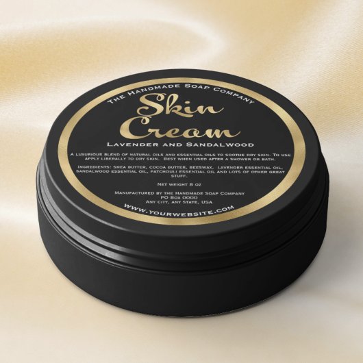 Zwart en Goud Skin Cream Jar Label met Ingrediënte
