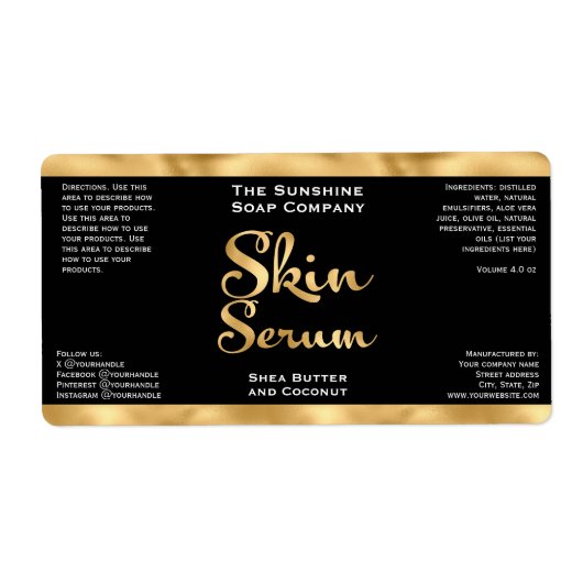 Zwart en Goud Skin Serum Bottle Label (Voorkant)