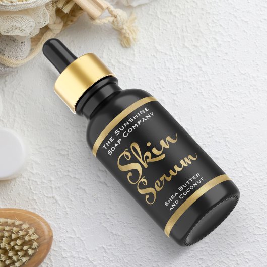Zwart en Goud Skin Serum Bottle Label