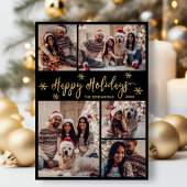 Zwart en Goud Sneeuwvlok 5 Foto Collage Kerstmis Feestdagenkaart