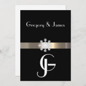 Zwart en Goud Sneeuwvlok Bruiloft Uitnodiging (Voorkant / Achterkant)