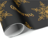 Zwart en Goud Sneeuwvlokken Kerstmis Cadeaupapier (Rol Hoek)