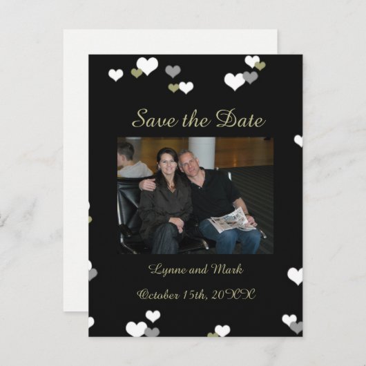 Zwart en goud sparen de Datum Aankondigingskaart (Voorkant / Achterkant)