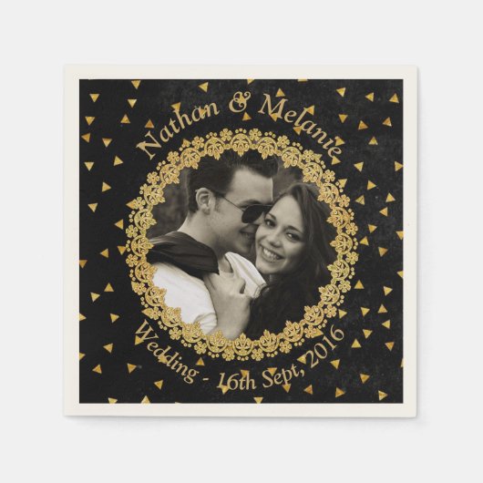 Zwart en Goud Sparkles Servetten (Voorkant)