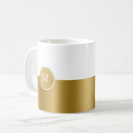 Zwart en goud split-screen monogram koffiemok (Voorkant links)