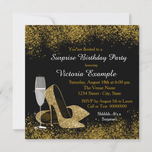 Zwart en goud stappen in 50 verjaardagsfeestje kaart (Achterkant)