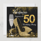 Zwart en goud stappen in 50 verjaardagsfeestje kaart (Voorkant)