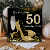 Zwart en goud stappen in 50 verjaardagsfeestje kaart