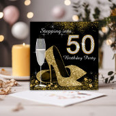 Zwart en goud stappen in 50 verjaardagsfeestje kaart