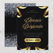 Zwart en goud stijlvolle bruiloft kaart (Voorkant / Achterkant)