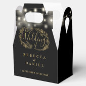 Zwart en goud string lichten bloemenbruiloft bedankdoosjes (Geopend)