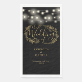 Zwart en goud string lichten bloemenbruiloft servet